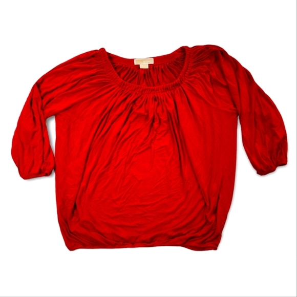MICHAEL Michael Kors Large Red Quarter Sleeve Pleated Blouse - Picture 1 of 4